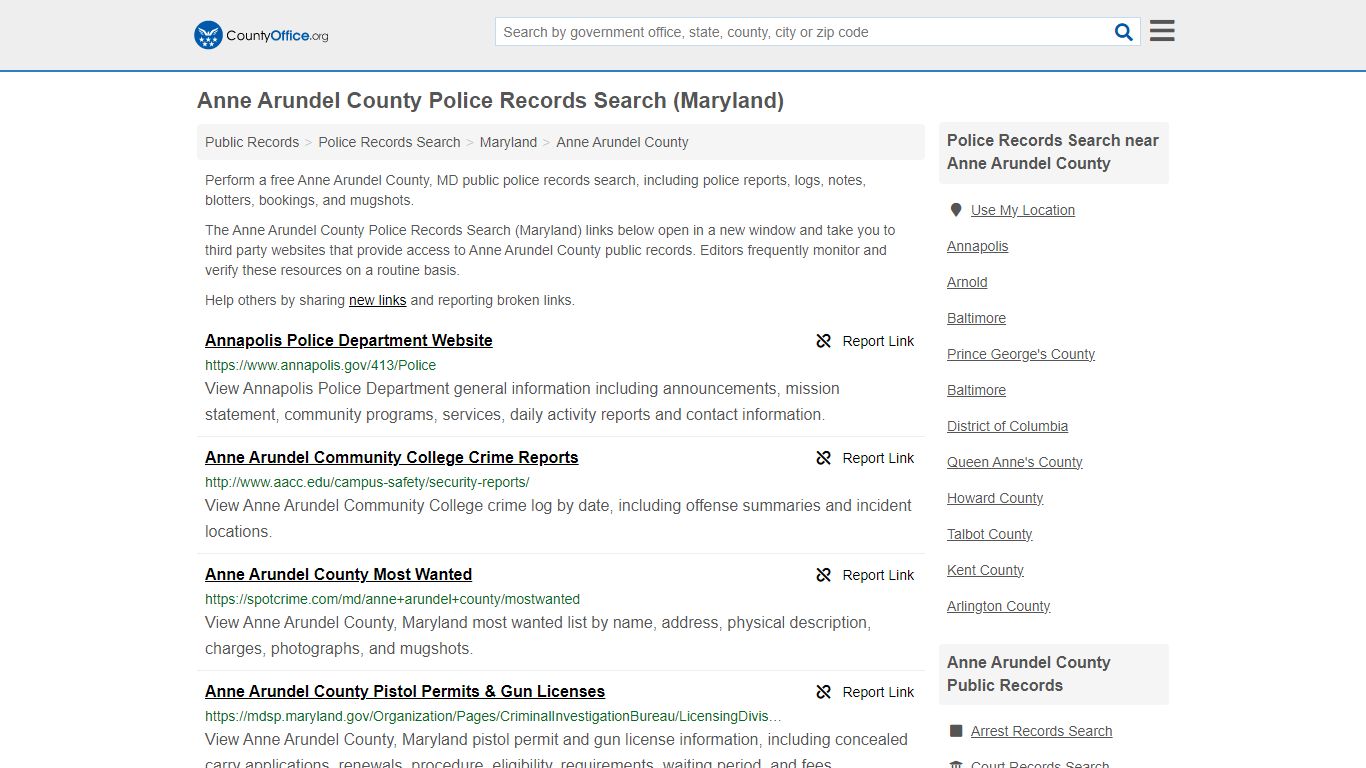 Anne Arundel County Police Records Search (Maryland) - County Office